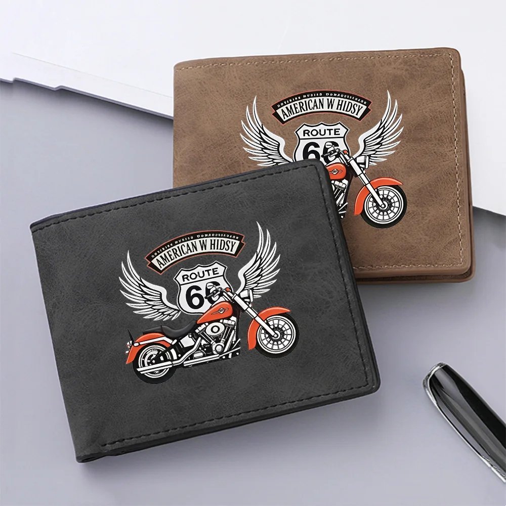 Men's Vintage PU Leather Double-Fold Wallet with Motorcycle Wing-Shaped Print Casual Short-Style Men's Wallet Men's Vintage PU Leather Double-Fold Wallet with Motorcycle Wing-Shaped Print Casual Short-Style Men's Wallet