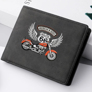 Menās Vintage PU Leather Double-Fold Wallet with Motorcycle Wing-Shaped Print Casual Short-Style Menās Wallet