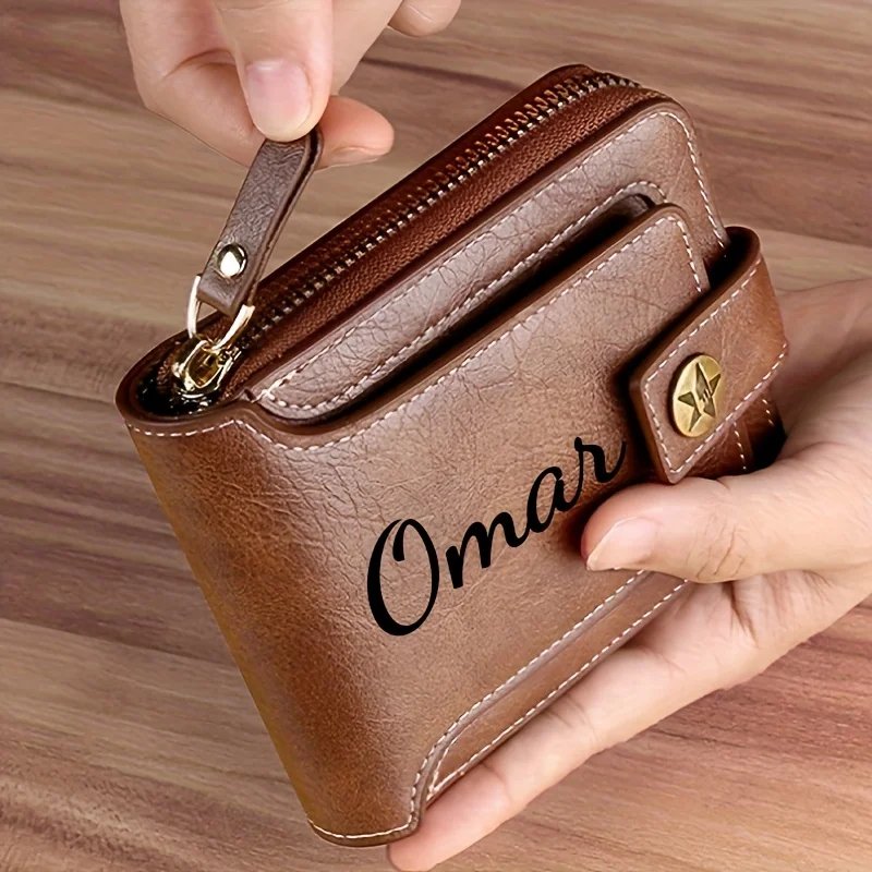 Custom Name Men's Wallet Gift Stylish Brown Faux Leather Engraved Purse Personalized Decorative Durable Card Holder Coin Pocket Custom Name Men's Wallet Gift Stylish Brown Faux Leather Engraved Purse Personalized Decorative Durable Card Holder Coin Pocket