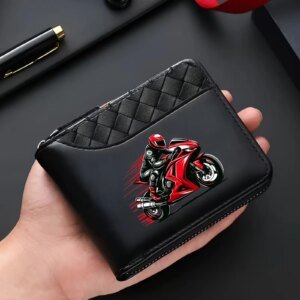 Cool Red Menās Motorcycle Knight Pattern Money Purse ā Portable Coin Wallet And Card Holder with Zipper for Daily Use/Gift