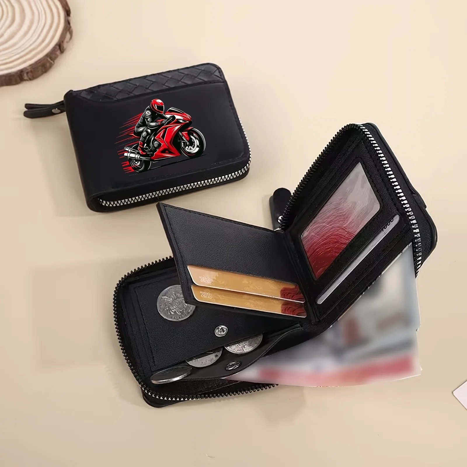 Cool Red Men's Motorcycle Knight Pattern Money Purse - Portable Coin Wallet And Card Holder with Zipper for Daily Use/Gift Cool Red Men's Motorcycle Knight Pattern Money Purse - Portable Coin Wallet And Card Holder with Zipper for Daily Use/Gift