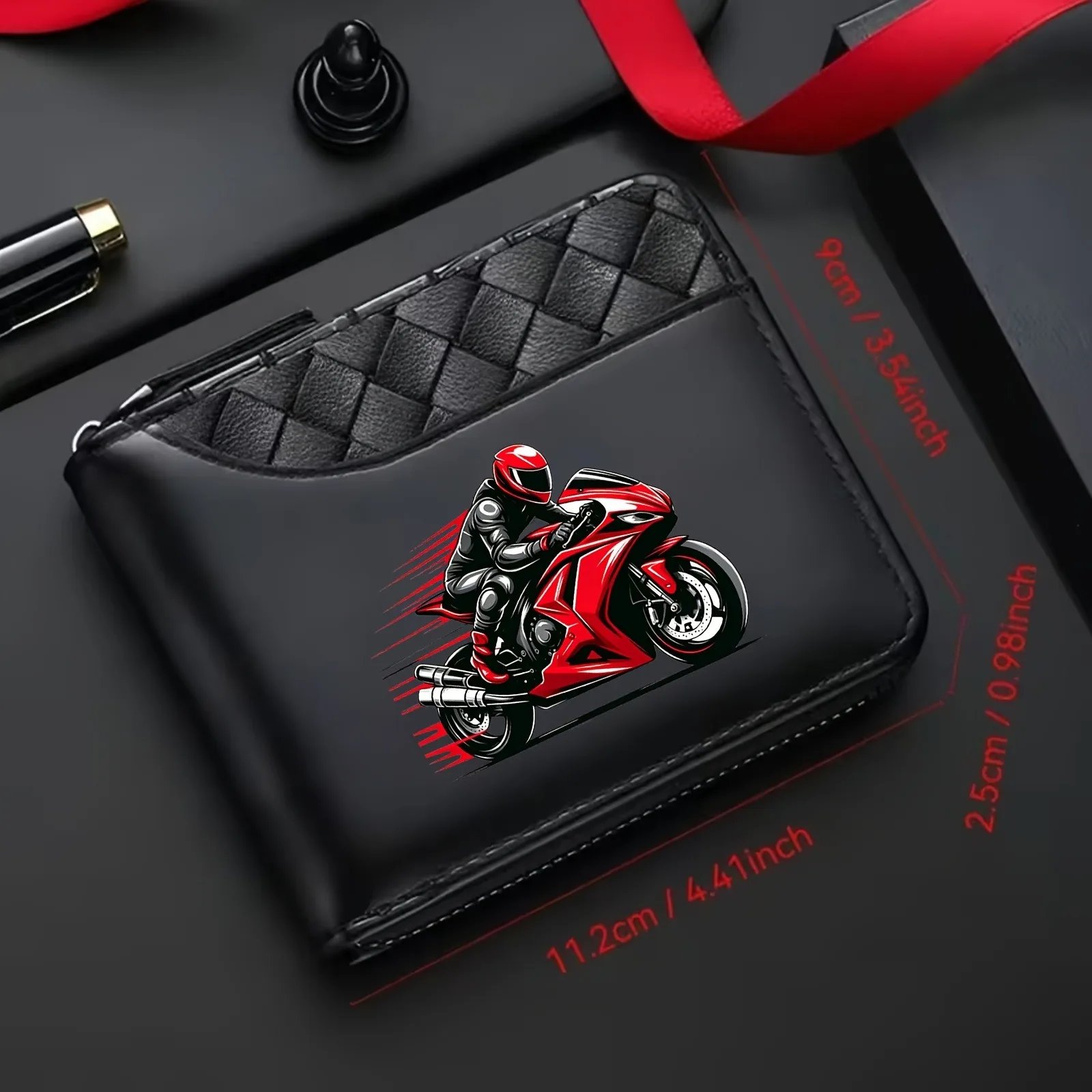 Cool Red Men's Motorcycle Knight Pattern Money Purse - Portable Coin Wallet And Card Holder with Zipper for Daily Use/Gift