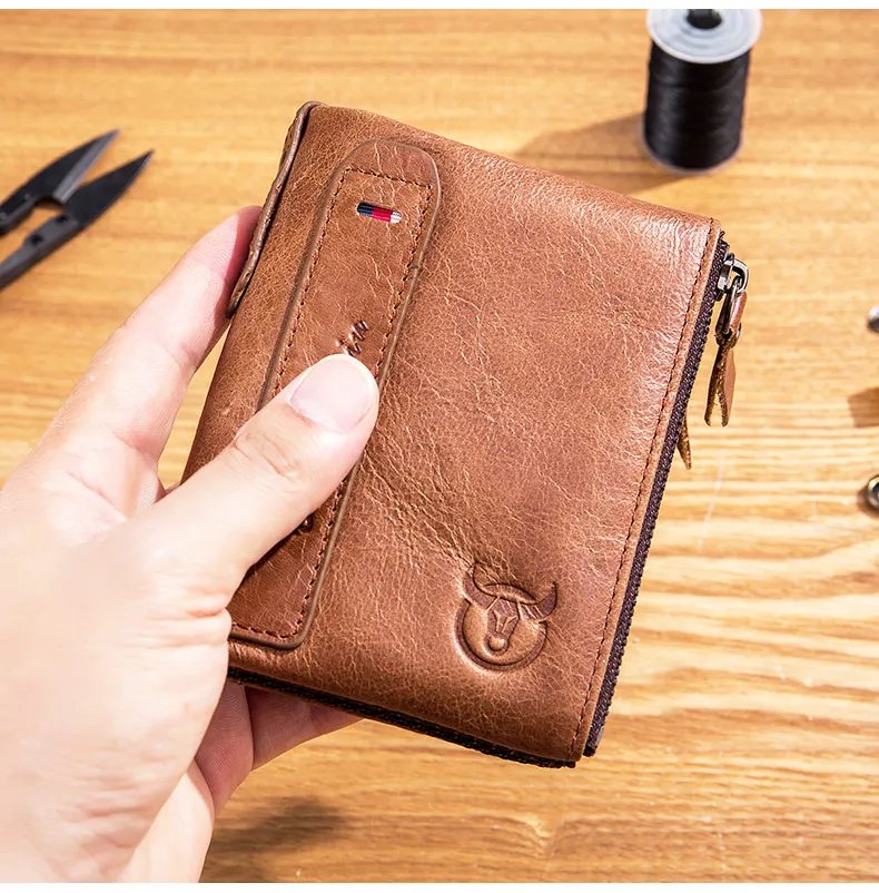 BULLCAPTAIN Retro Leather Men's Wallet Leather Zipper Buckle Short Money Wallet Card Holder Coin Purse RFID Wallet QB06 BULLCAPTAIN Retro Leather Men's Wallet Leather Zipper Buckle Short Money Wallet Card Holder Coin Purse RFID Wallet QB06