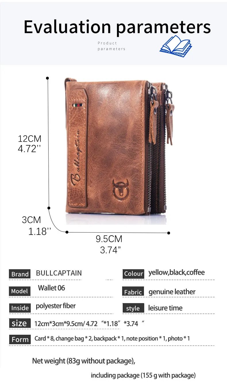 BULLCAPTAIN Retro Leather Men's Wallet Leather Zipper Buckle Short Money Wallet Card Holder Coin Purse RFID Wallet QB06 BULLCAPTAIN Retro Leather Men's Wallet Leather Zipper Buckle Short Money Wallet Card Holder Coin Purse RFID Wallet QB06