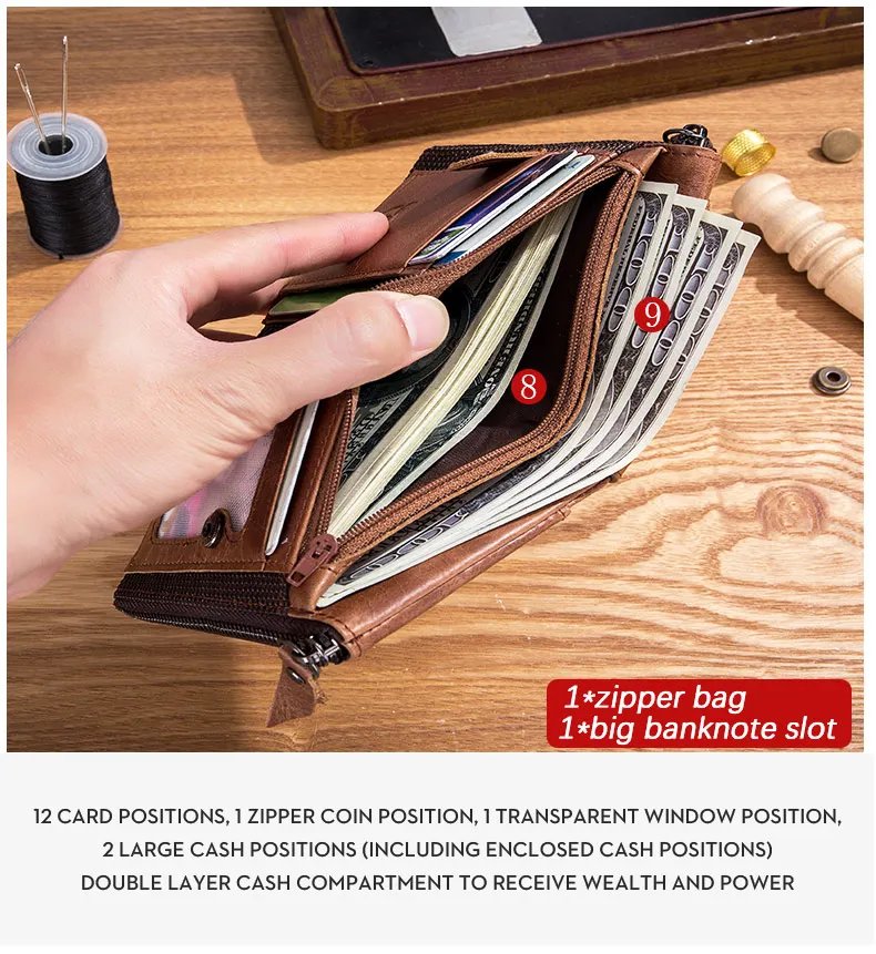 BULLCAPTAIN Retro Leather Men's Wallet Leather Zipper Buckle Short Money Wallet Card Holder Coin Purse RFID Wallet QB06 BULLCAPTAIN Retro Leather Men's Wallet Leather Zipper Buckle Short Money Wallet Card Holder Coin Purse RFID Wallet QB06