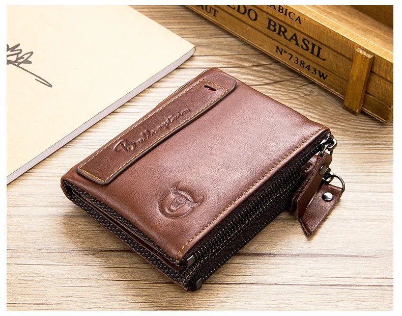 BULLCAPTAIN Retro Leather Men's Wallet Leather Zipper Buckle Short Money Wallet Card Holder Coin Purse RFID Wallet QB06 BULLCAPTAIN Retro Leather Men's Wallet Leather Zipper Buckle Short Money Wallet Card Holder Coin Purse RFID Wallet QB06