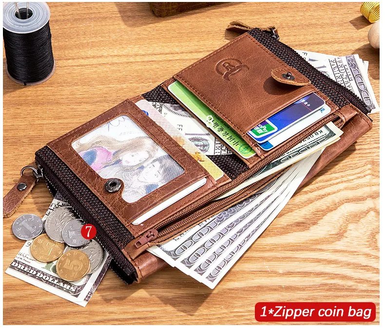 BULLCAPTAIN Retro Leather Men's Wallet Leather Zipper Buckle Short Money Wallet Card Holder Coin Purse RFID Wallet QB06 BULLCAPTAIN Retro Leather Men's Wallet Leather Zipper Buckle Short Money Wallet Card Holder Coin Purse RFID Wallet QB06