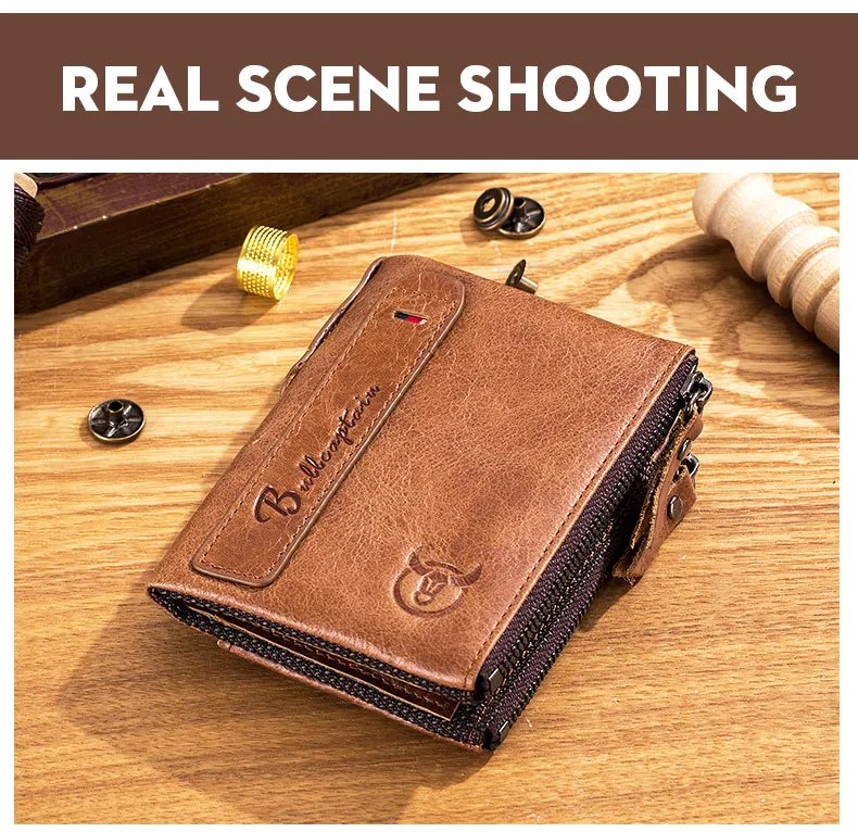 BULLCAPTAIN Retro Leather Men's Wallet Leather Zipper Buckle Short Money Wallet Card Holder Coin Purse RFID Wallet QB06 BULLCAPTAIN Retro Leather Men's Wallet Leather Zipper Buckle Short Money Wallet Card Holder Coin Purse RFID Wallet QB06