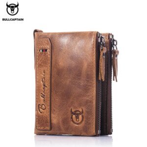BULLCAPTAIN Retro Leather Menās Wallet Leather Zipper Buckle Short Money Wallet Card Holder Coin Purse RFID Wallet QB06