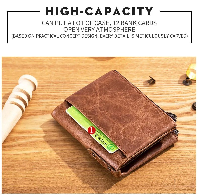 BULLCAPTAIN Retro Leather Men's Wallet Leather Zipper Buckle Short Money Wallet Card Holder Coin Purse RFID Wallet QB06 BULLCAPTAIN Retro Leather Men's Wallet Leather Zipper Buckle Short Money Wallet Card Holder Coin Purse RFID Wallet QB06