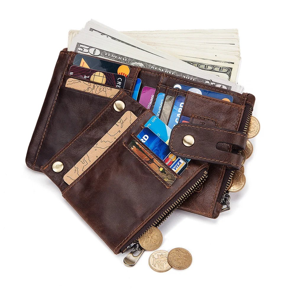 HUMERPAUL100% Genuine Cowhide Leather Wallet For Men Short RFID Money Purse Card Holder Double Zipper Bifold Coin Pocket HUMERPAUL100% Genuine Cowhide Leather Wallet For Men Short RFID Money Purse Card Holder Double Zipper Bifold Coin Pocket