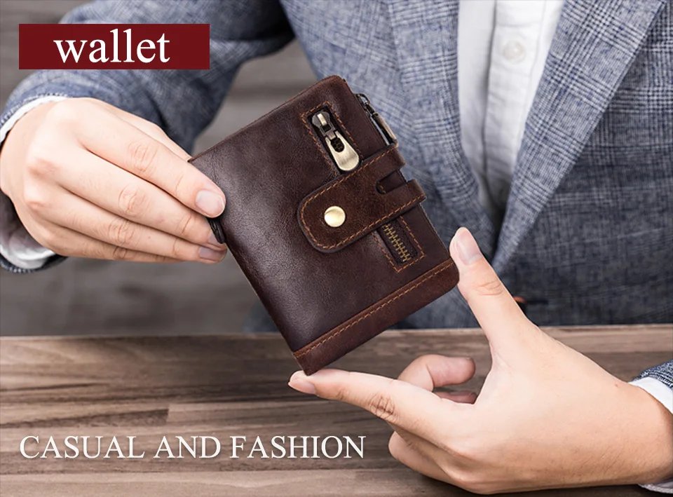 HUMERPAUL100% Genuine Cowhide Leather Wallet For Men Short RFID Money Purse Card Holder Double Zipper Bifold Coin Pocket HUMERPAUL100% Genuine Cowhide Leather Wallet For Men Short RFID Money Purse Card Holder Double Zipper Bifold Coin Pocket