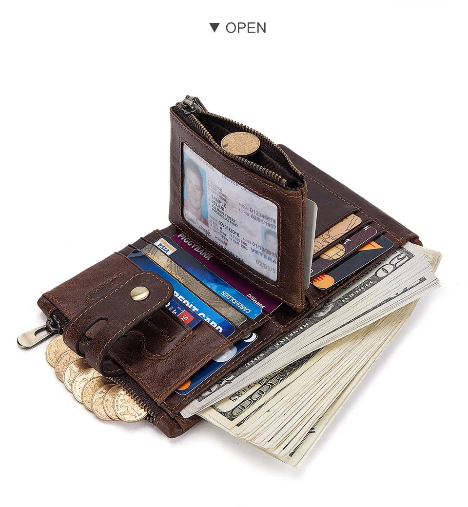 HUMERPAUL100% Genuine Cowhide Leather Wallet For Men Short RFID Money Purse Card Holder Double Zipper Bifold Coin Pocket HUMERPAUL100% Genuine Cowhide Leather Wallet For Men Short RFID Money Purse Card Holder Double Zipper Bifold Coin Pocket