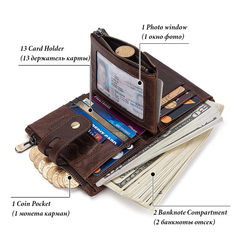 HUMERPAUL100% Genuine Cowhide Leather Wallet For Men Short RFID Money Purse Card Holder Double Zipper Bifold Coin Pocket HUMERPAUL100% Genuine Cowhide Leather Wallet For Men Short RFID Money Purse Card Holder Double Zipper Bifold Coin Pocket