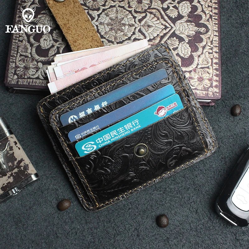 100% Genuine Leather Card Wallet For Men Women Handmade Cowhide Credit / ID Card Holder With Change Purse Cards Cover