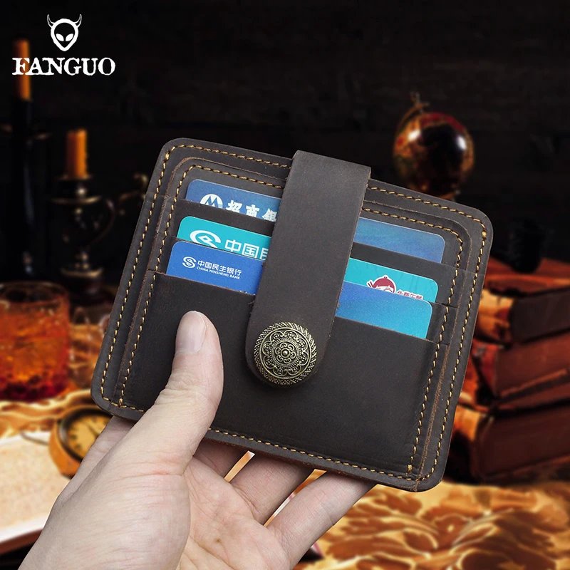 100% Genuine Leather Card Wallet For Men Women Handmade Cowhide Credit / ID Card Holder With Change Purse Cards Cover