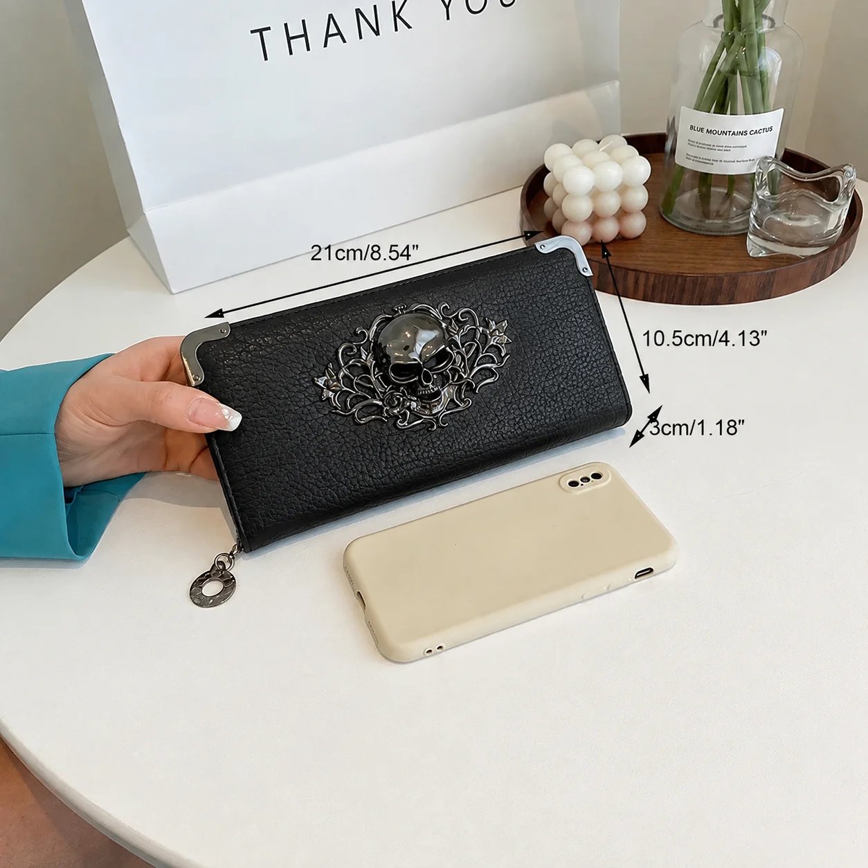 Unisex Long Men Women's Purse Punk Skull PU Leather Wallet Zipper Clutch Portable Casual Lady Cash Purse Wallet