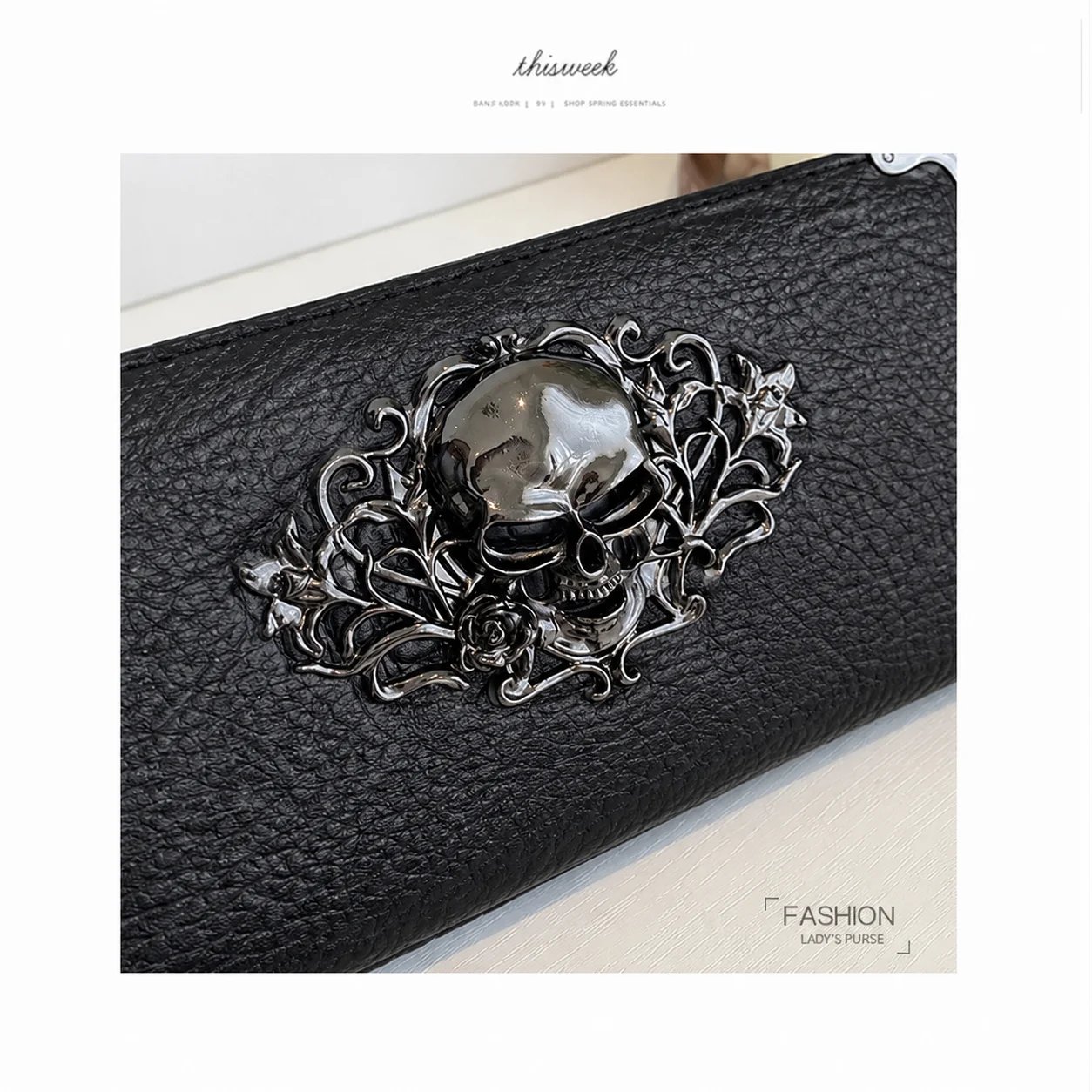 Unisex Long Men Women's Purse Punk Skull PU Leather Wallet Zipper Clutch Portable Casual Lady Cash Purse Wallet