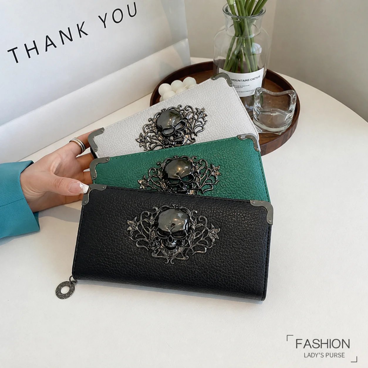 Unisex Long Men Women's Purse Punk Skull PU Leather Wallet Zipper Clutch Portable Casual Lady Cash Purse Wallet
