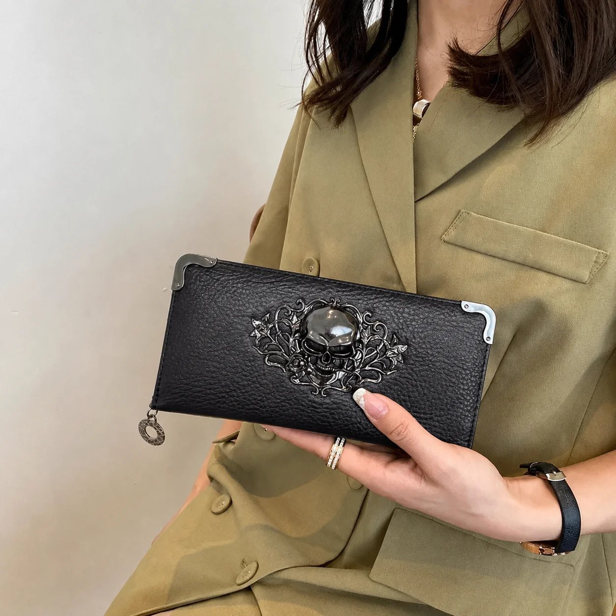Unisex Long Men Women's Purse Punk Skull PU Leather Wallet Zipper Clutch Portable Casual Lady Cash Purse Wallet