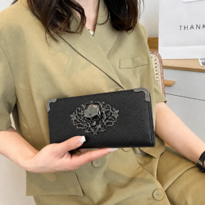 Unisex Long Men Womenās Purse Punk Skull PU Leather Wallet Zipper Clutch Portable Casual Lady Cash Purse Wallet