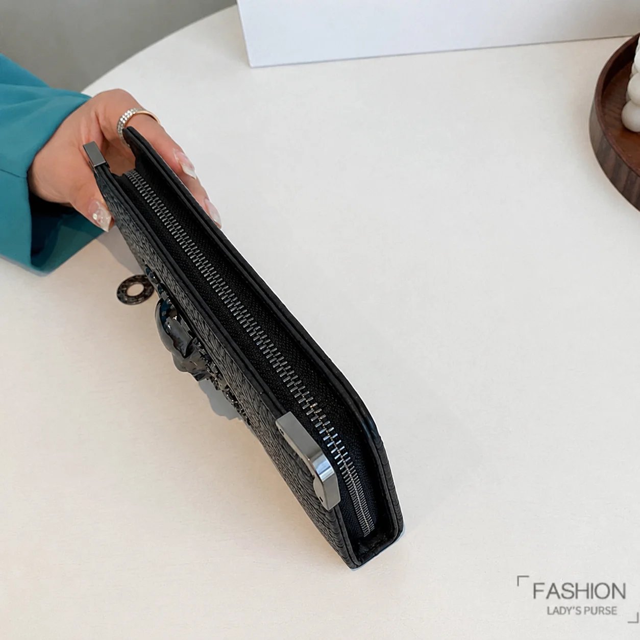 Unisex Long Men Women's Purse Punk Skull PU Leather Wallet Zipper Clutch Portable Casual Lady Cash Purse Wallet