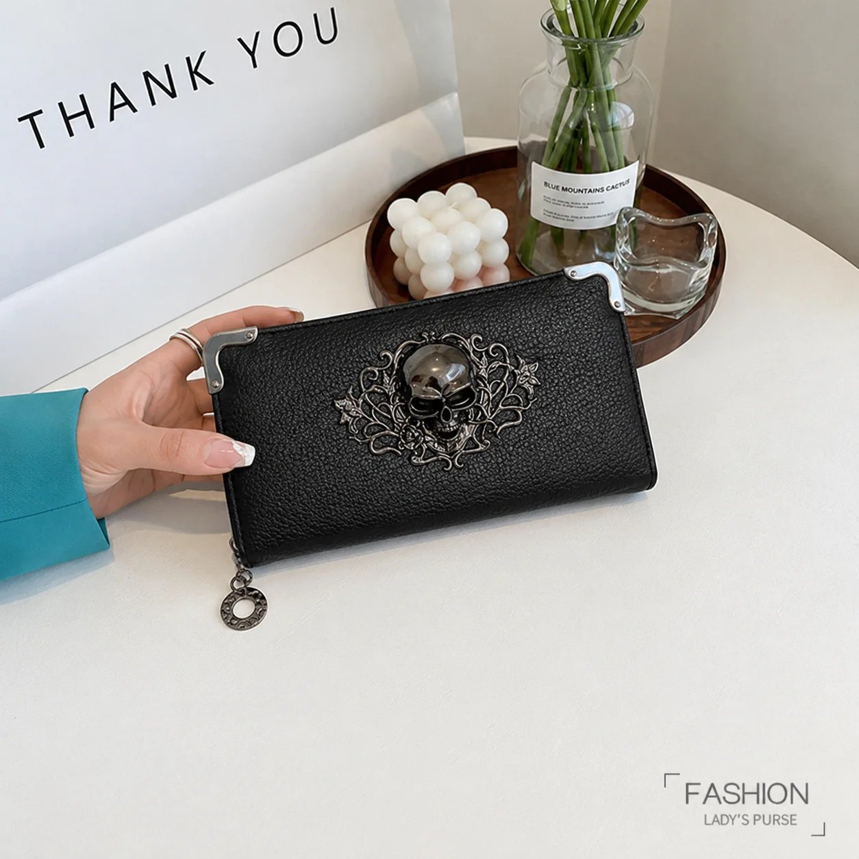 Unisex Long Men Women's Purse Punk Skull PU Leather Wallet Zipper Clutch Portable Casual Lady Cash Purse Wallet