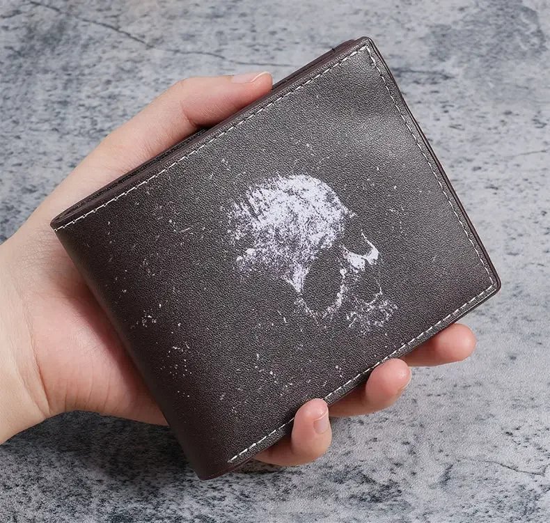 Bat Skull Print Short Wallet Retro Gothic Biker Bifold Card Holder Men Two Fold Coin Purse Casual Daily Use Leather Style Bat Skull Print Short Wallet Retro Gothic Biker Bifold Card Holder Men Two Fold Coin Purse Casual Daily Use Leather Style