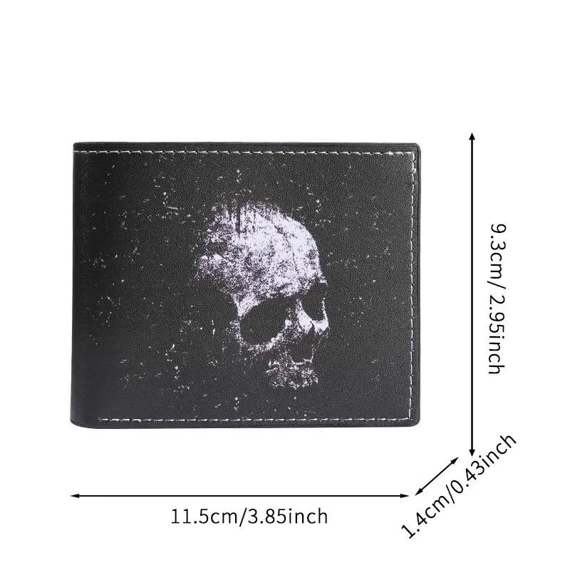 Bat Skull Print Short Wallet Retro Gothic Biker Bifold Card Holder Men Two Fold Coin Purse Casual Daily Use Leather Style