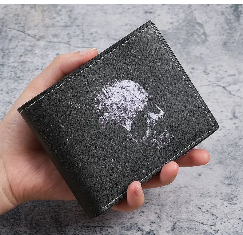 Bat Skull Print Short Wallet Retro Gothic Biker Bifold Card Holder Men Two Fold Coin Purse Casual Daily Use Leather Style Bat Skull Print Short Wallet Retro Gothic Biker Bifold Card Holder Men Two Fold Coin Purse Casual Daily Use Leather Style