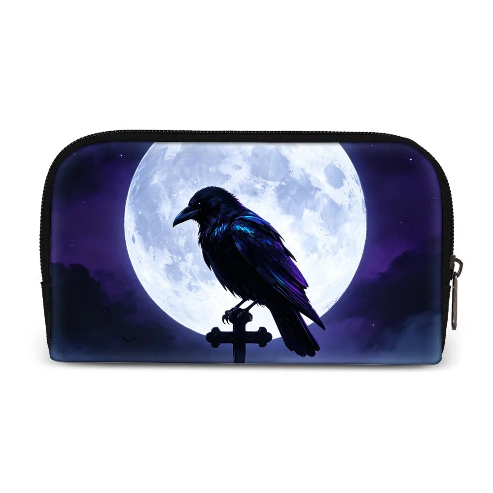 Vintage Black Gothic Bat,Cat Curiosity Pattern Wallets Portable Money Coin Purse Card Money Bags Storage Bag Headphone Bag