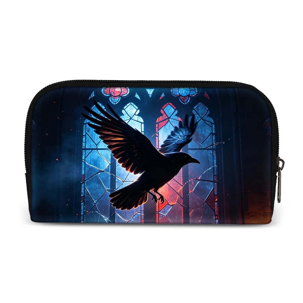 Vintage Black Gothic Bat,Cat Curiosity Pattern Wallets Portable Money Coin Purse Card Money Bags Storage Bag Headphone Bag