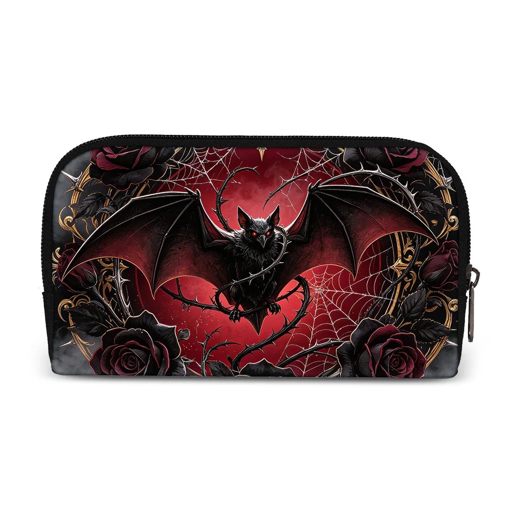 Vintage Black Gothic Bat,Cat Curiosity Pattern Wallets Portable Money Coin Purse Card Money Bags Storage Bag Headphone Bag