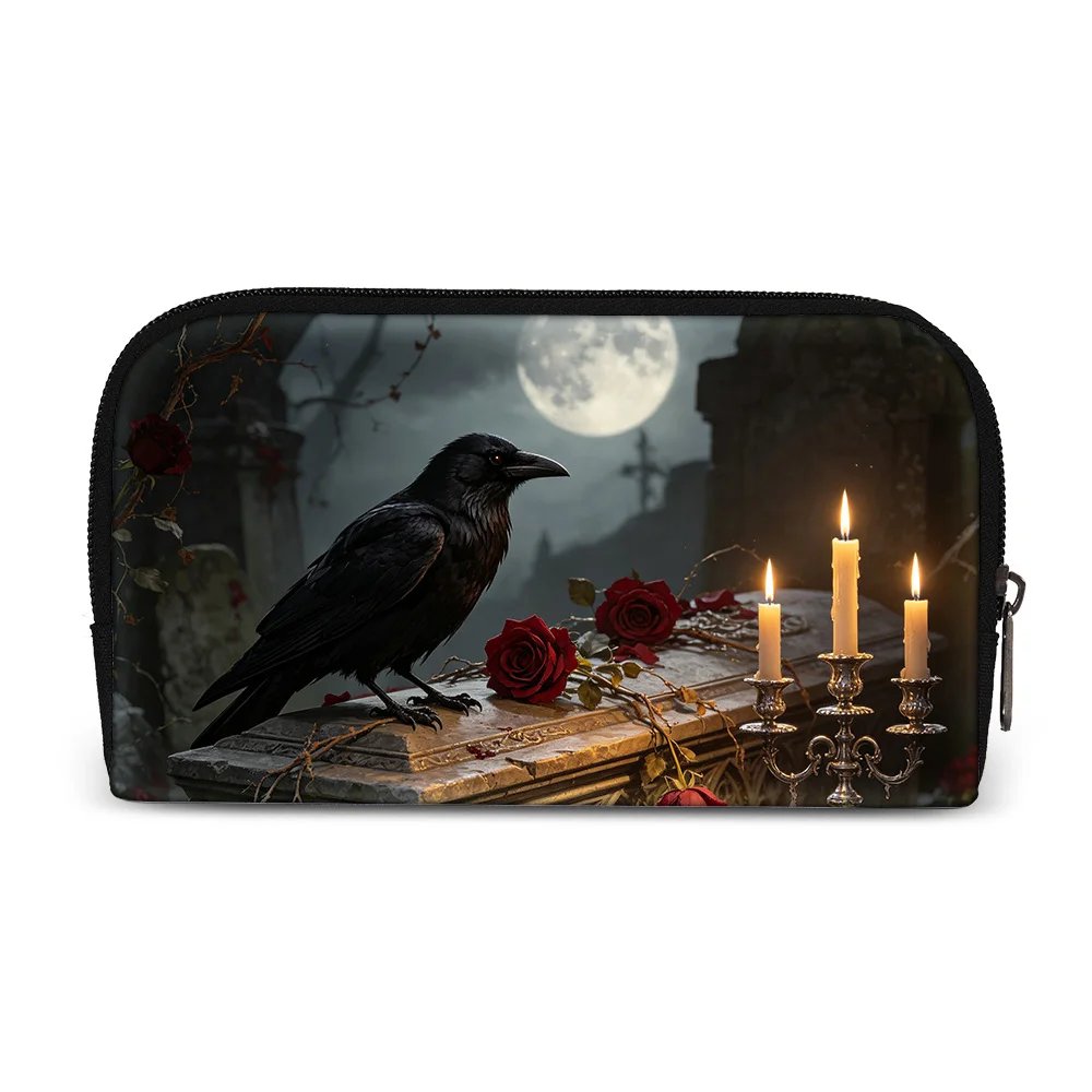 Vintage Black Gothic Bat,Cat Curiosity Pattern Wallets Portable Money Coin Purse Card Money Bags Storage Bag Headphone Bag