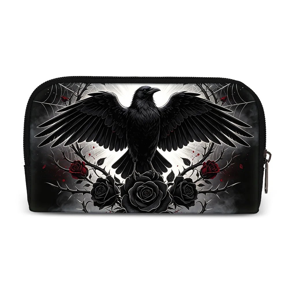 Vintage Black Gothic Bat,Cat Curiosity Pattern Wallets Portable Money Coin Purse Card Money Bags Storage Bag Headphone Bag