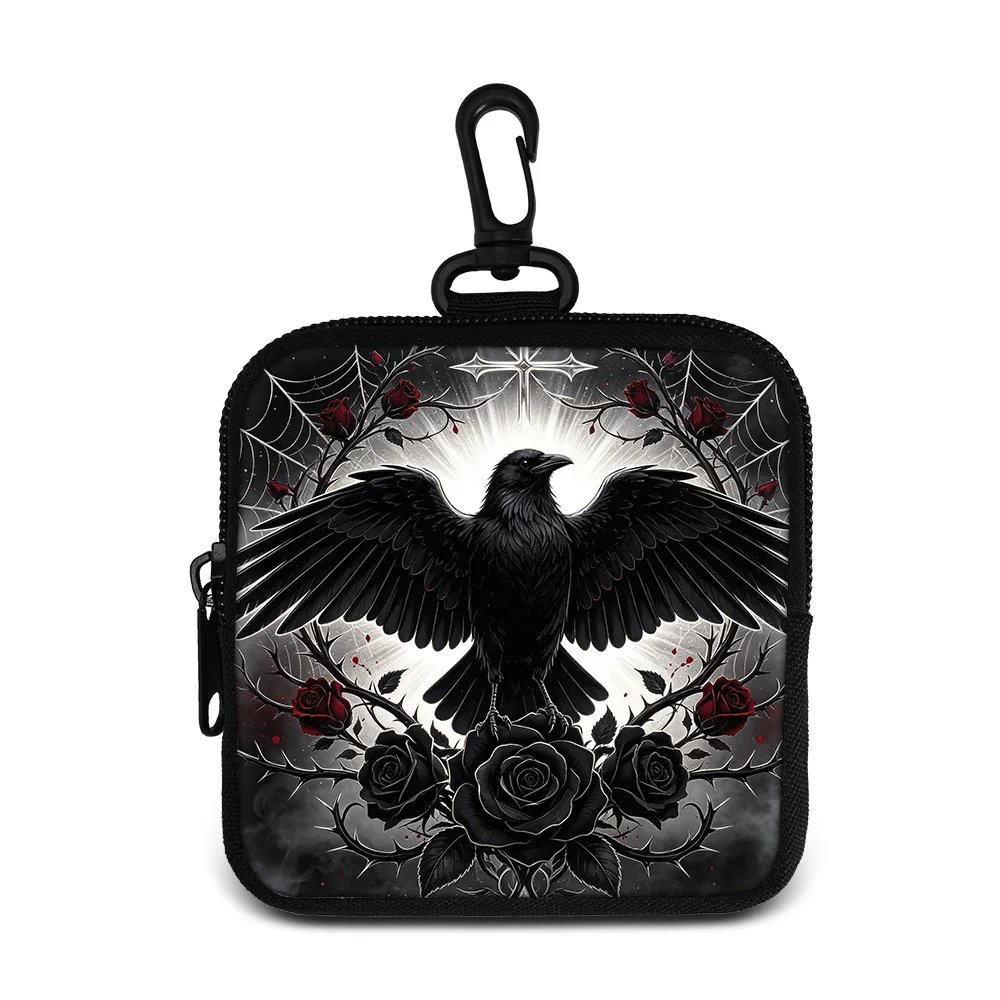 Vintage Black Gothic Bat,Cat Curiosity PatternStorage Bag Card Holder Portable Travel Bag Money Coin Purse Pocket Purse