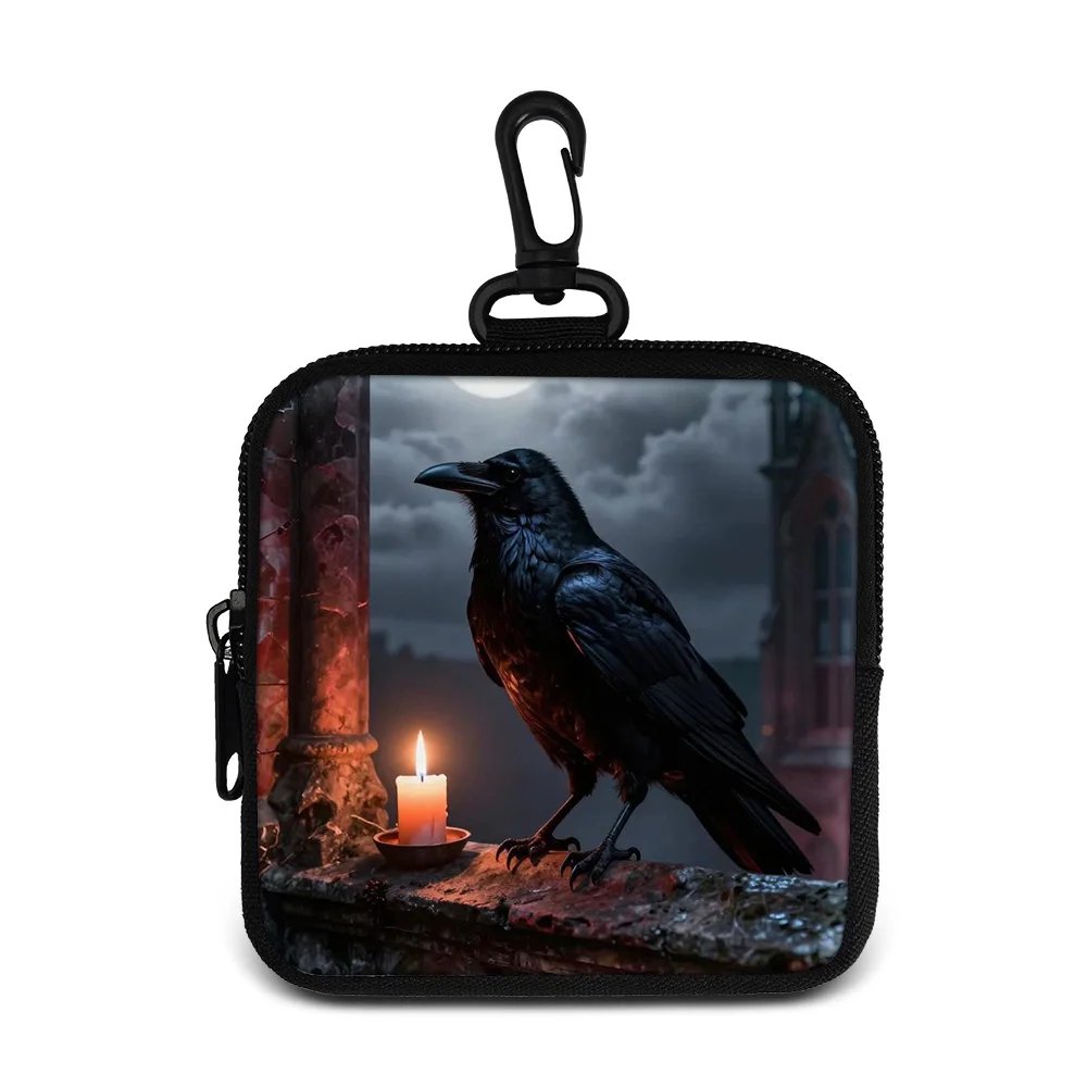 Vintage Black Gothic Bat,Cat Curiosity PatternStorage Bag Card Holder Portable Travel Bag Money Coin Purse Pocket Purse