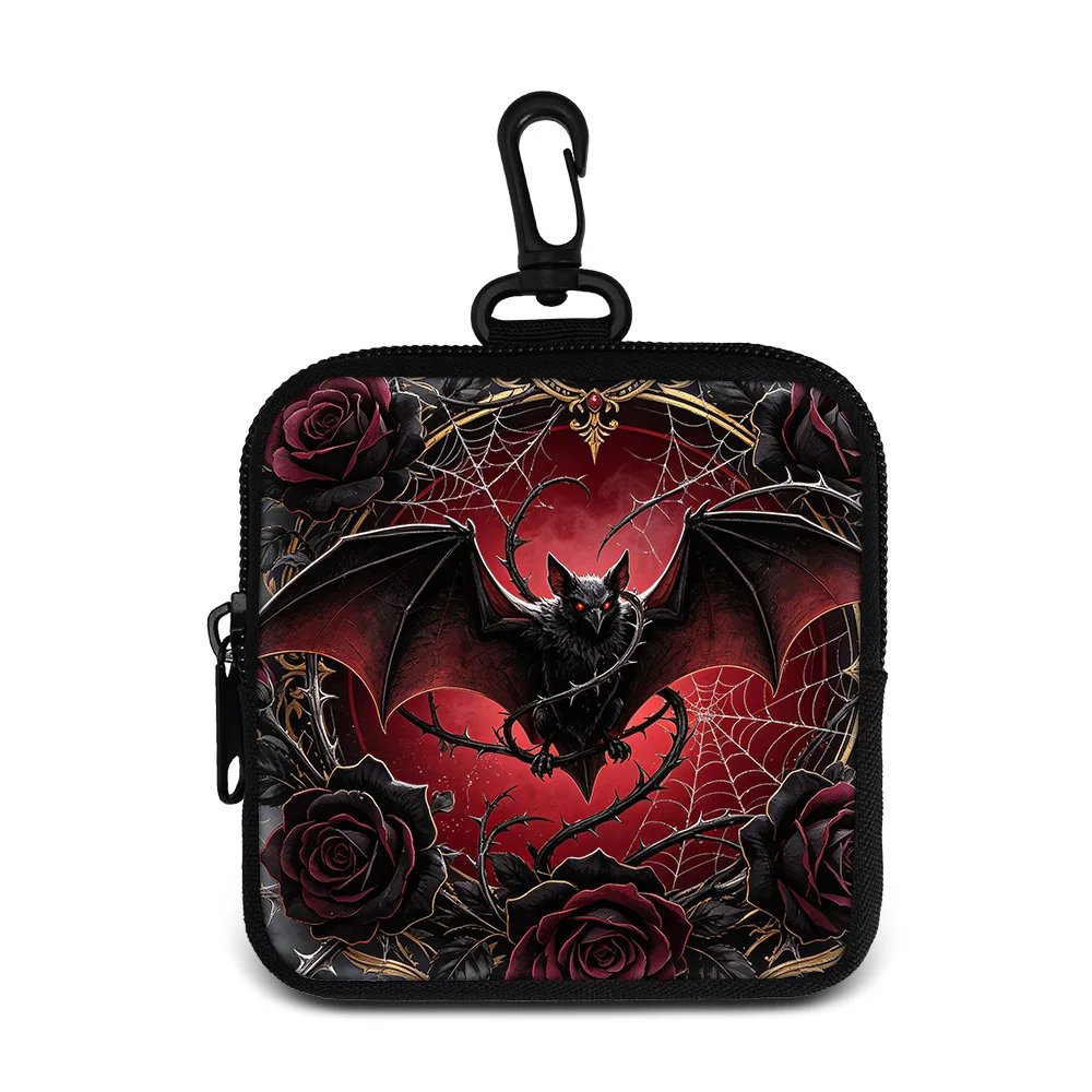 Vintage Black Gothic Bat,Cat Curiosity PatternStorage Bag Card Holder Portable Travel Bag Money Coin Purse Pocket Purse