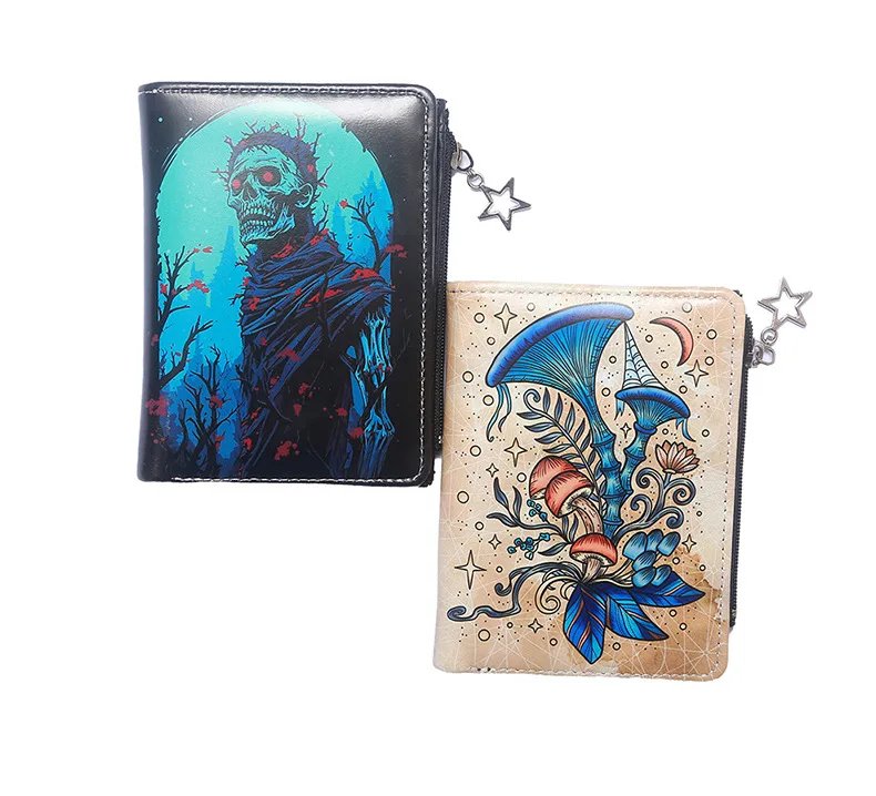 Skull Dark Halloween Theme Zipper PU Leather Wallet Cartoon Short Bilfold Purse Trendy Gift Skull Dark Halloween Theme Zipper PU Leather Wallet Cartoon Short Bilfold Purse Trendy Gift
