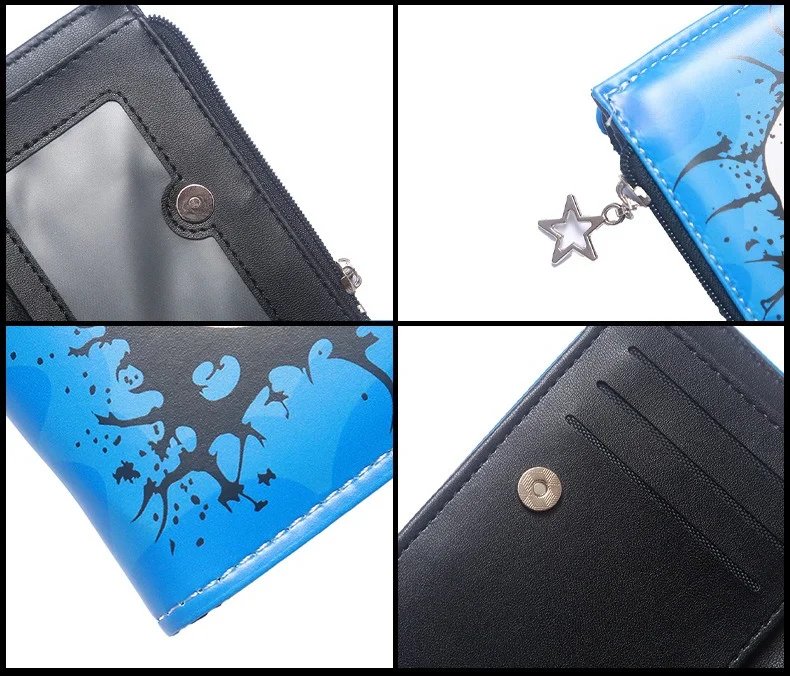 Skull Dark Halloween Theme Zipper PU Leather Wallet Cartoon Short Bilfold Purse Trendy Gift