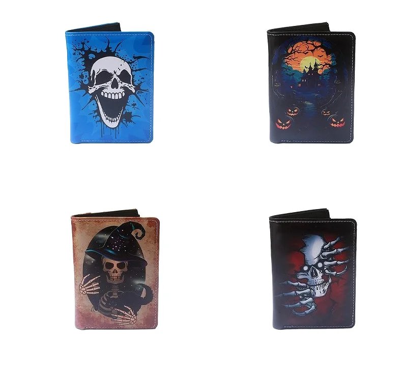 Skull Dark Halloween Theme Zipper PU Leather Wallet Cartoon Short Bilfold Purse Trendy Gift