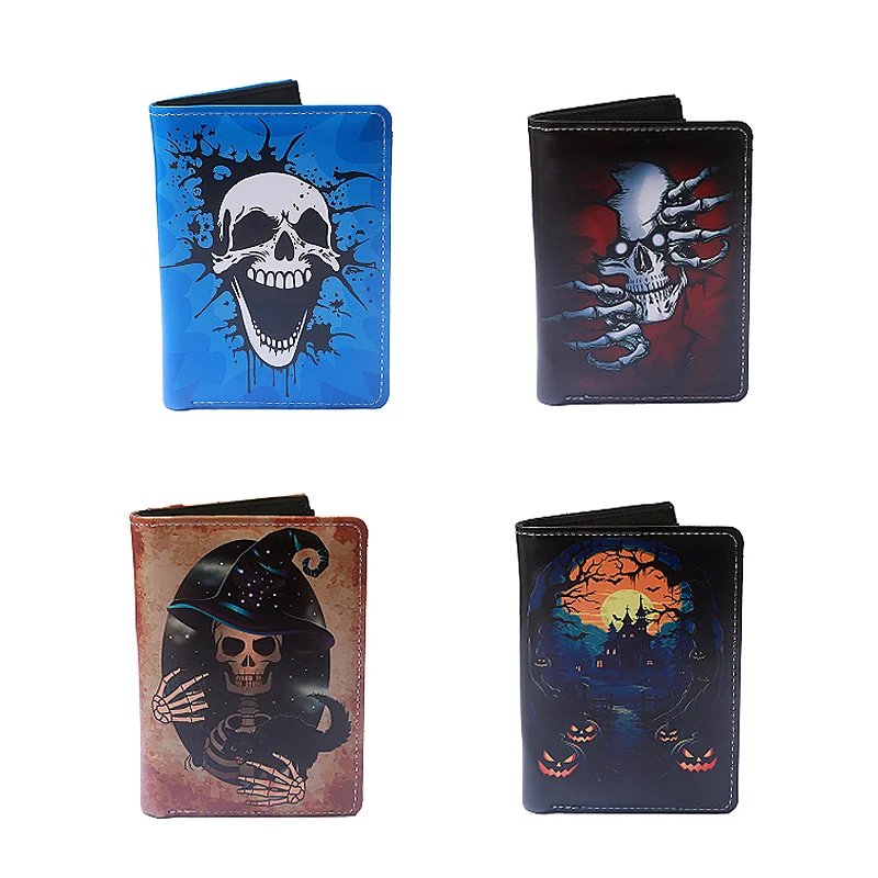 Skull Dark Halloween Theme Zipper PU Leather Wallet Cartoon Short Bilfold Purse Trendy Gift
