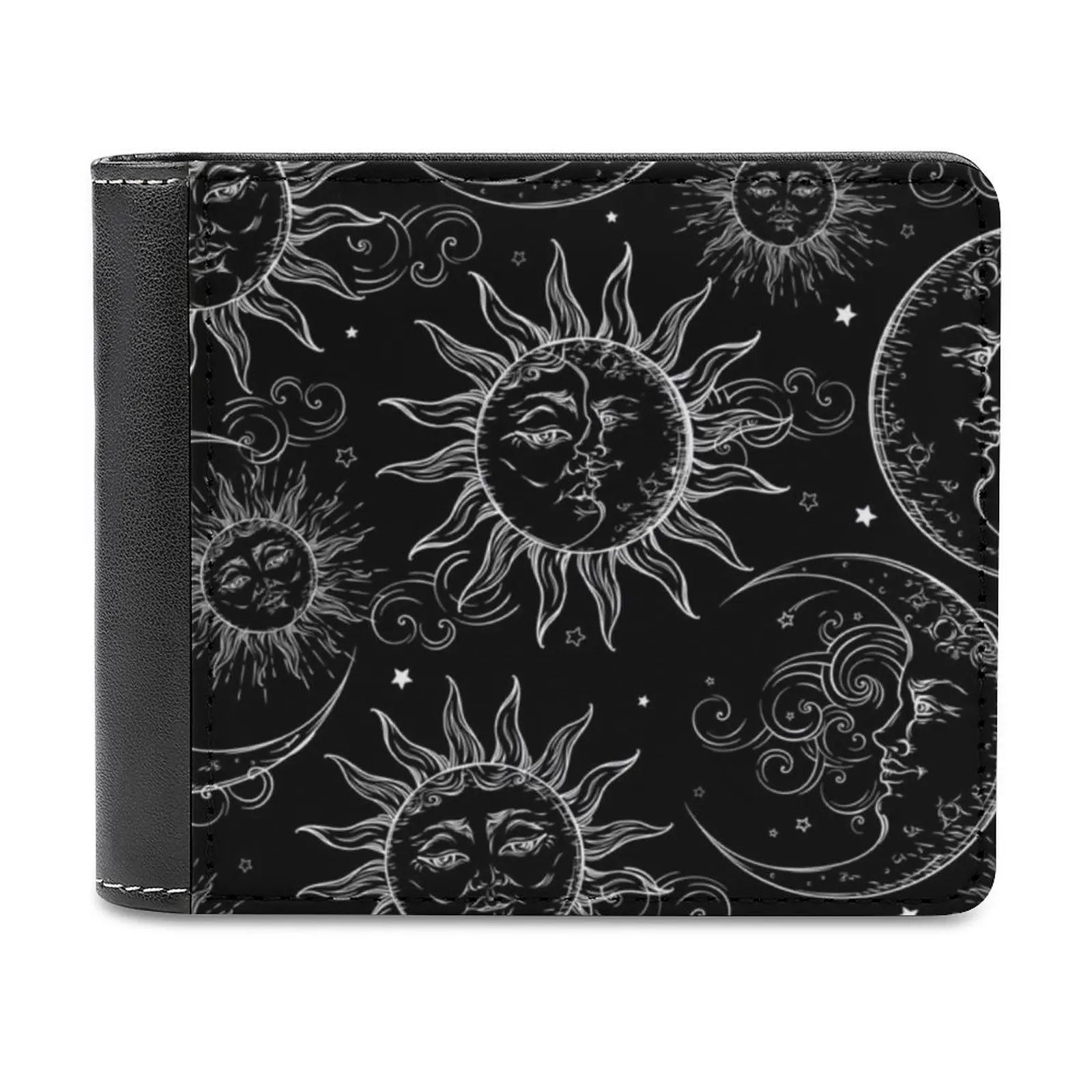 Black Magic Celestial Sun Moon Stars Soft Men Wallets New Purse Credit Card Holders For Male Purses Men Wallet Vintage Retro