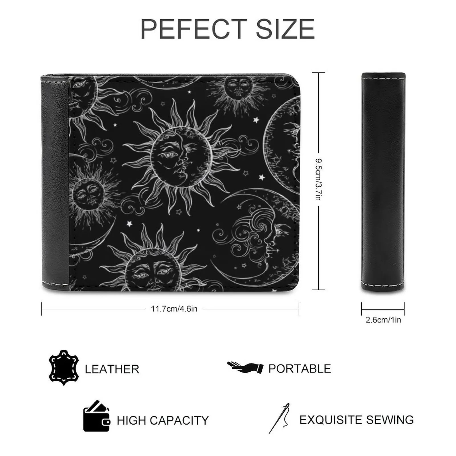 Black Magic Celestial Sun Moon Stars Soft Men Wallets New Purse Credit Card Holders For Male Purses Men Wallet Vintage Retro