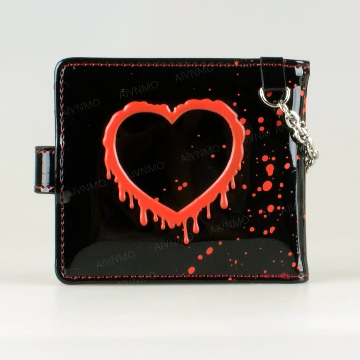 High-Quality 3D Bloodstain Heart Shaped Bifold Wallet with Chain Knife Design Halloween Personalized Card Holder ID Window Fashi