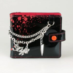 High-Quality 3D Bloodstain Heart Shaped Bifold Wallet with Chain Knife Design Halloween Personalized Card Holder ID Window Fashi
