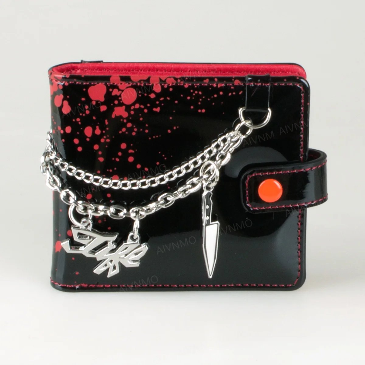 High-Quality 3D Bloodstain Heart Shaped Bifold Wallet with Chain Knife Design Halloween Personalized Card Holder ID Window Fashi