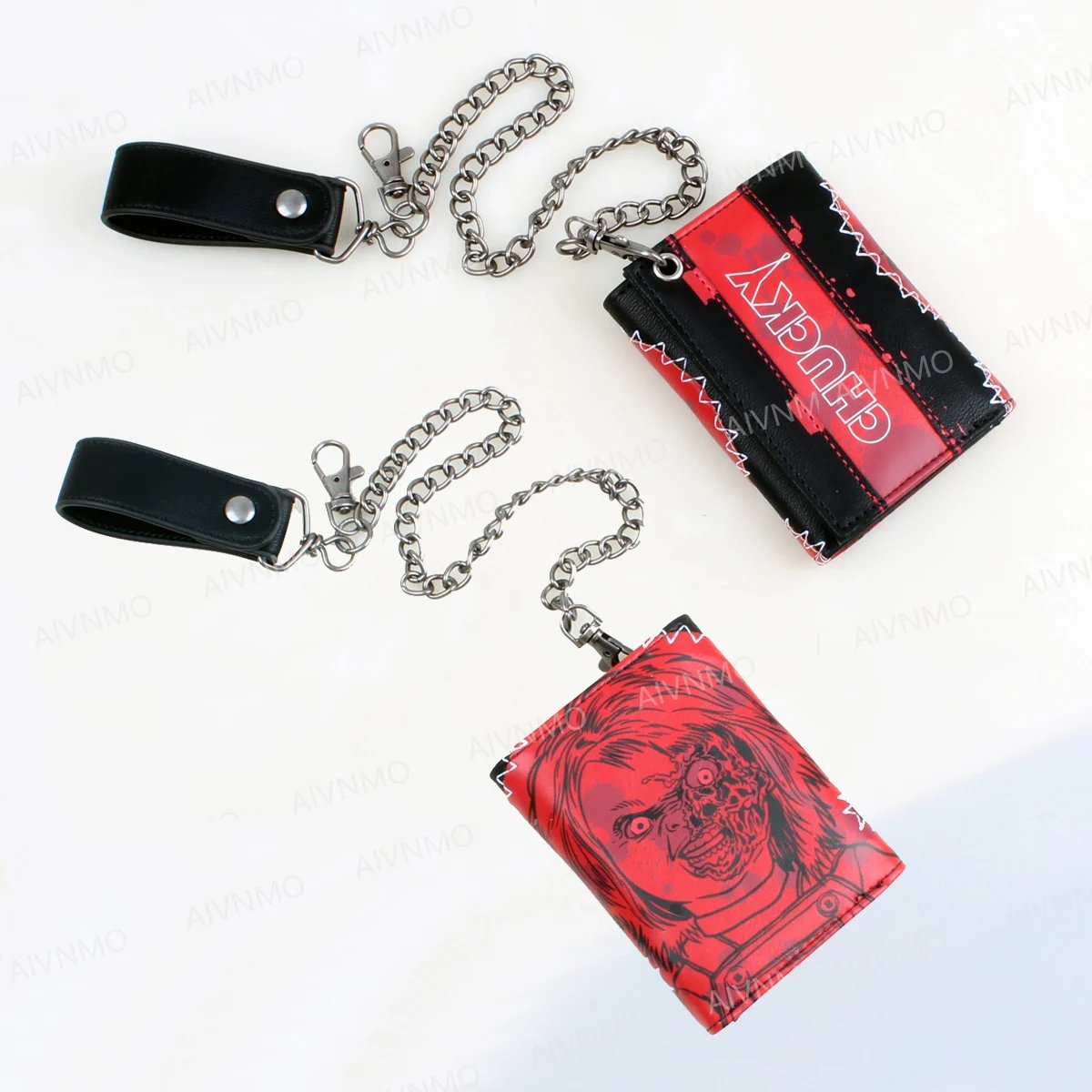 Three fold men's wallet with chain, personalized embroidered relief luminous card clip
