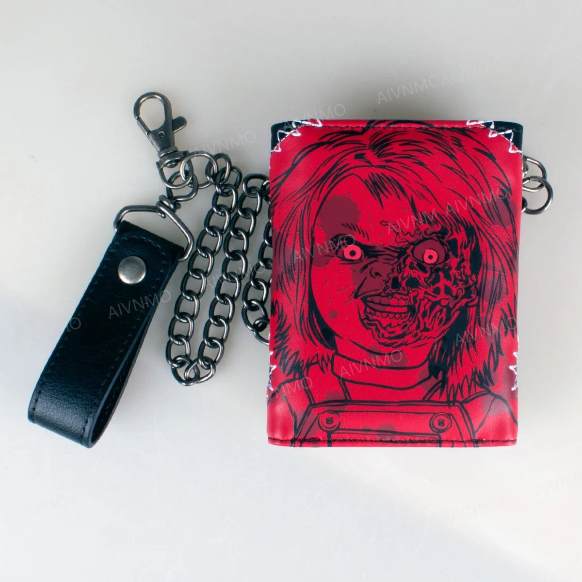 Three fold men's wallet with chain, personalized embroidered relief luminous card clip Three fold men's wallet with chain, personalized embroidered relief luminous card clip