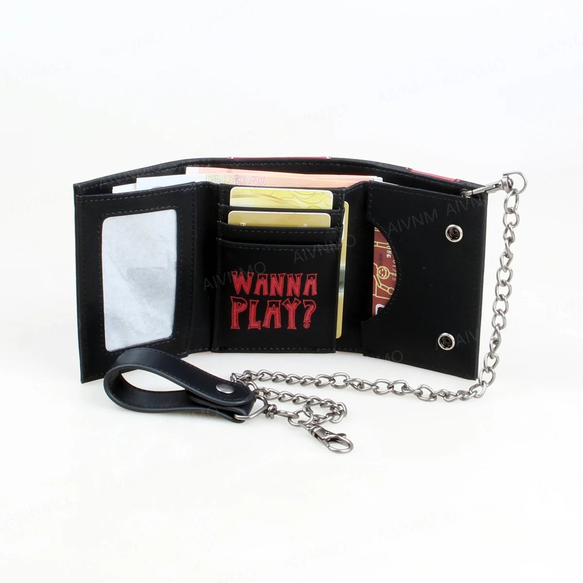 Three fold men's wallet with chain, personalized embroidered relief luminous card clip Three fold men's wallet with chain, personalized embroidered relief luminous card clip
